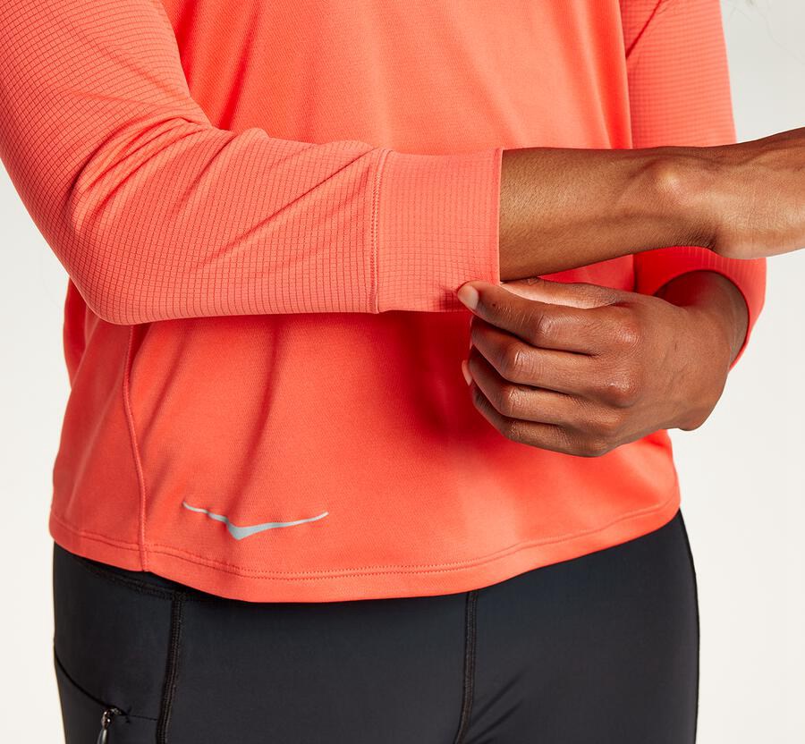 Hoka Australia One One Performance 3/4 Sleeve - Womens Tops Orange - HYFGZ-2863